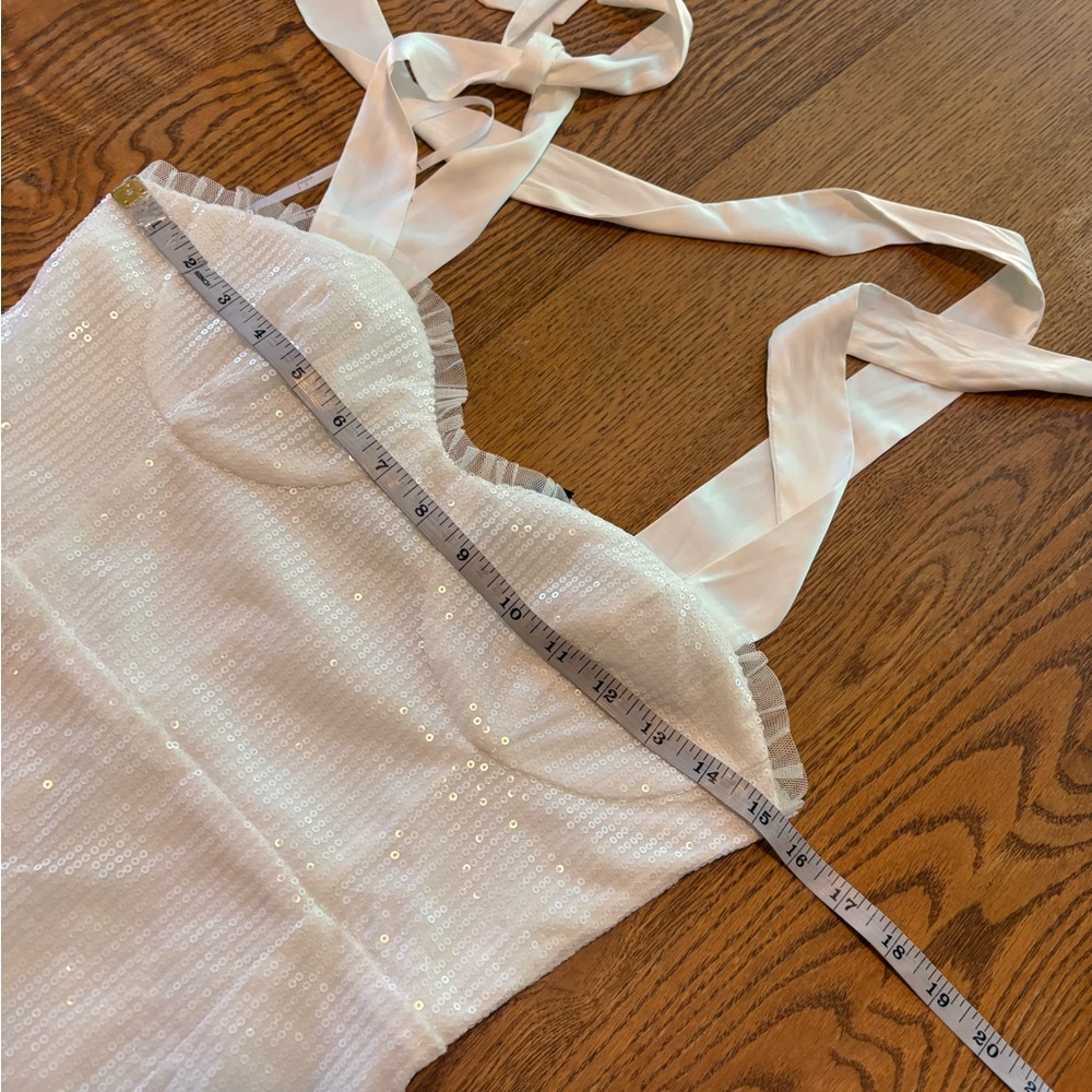 Lulus NWT Glowing Intentions White Sequin Bustier Tie-strap Mini Dress - Size S - Picture 7 of 15